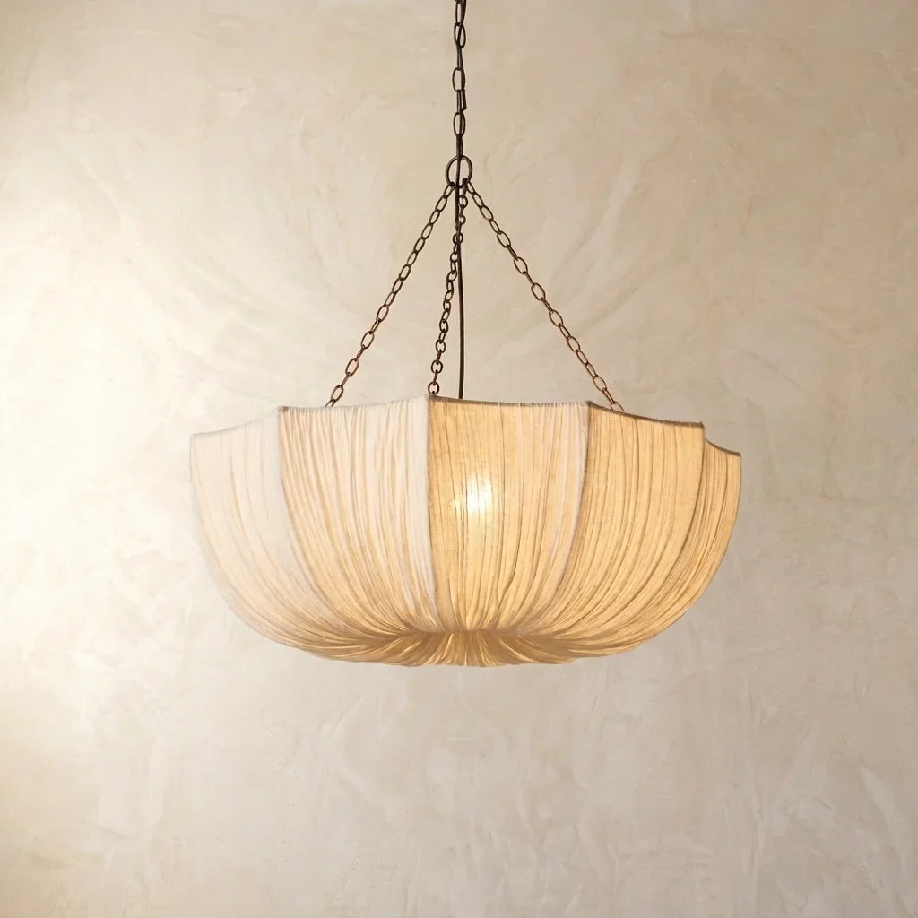U-Shaped Ruched Fabric Pendant Light – Japanese Wabi Sabi Design