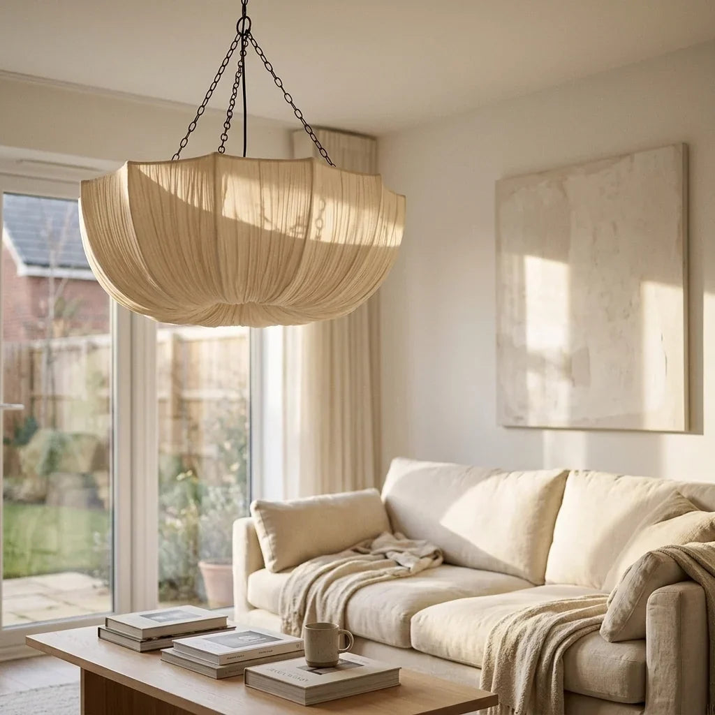 U-Shaped Ruched Fabric Pendant Light – Japanese Wabi Sabi Design