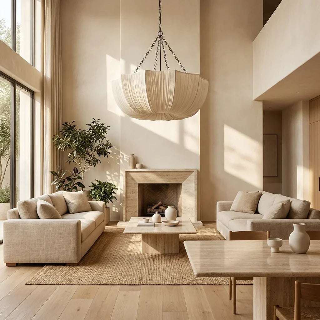 U-Shaped Ruched Fabric Pendant Light – Japanese Wabi Sabi Design