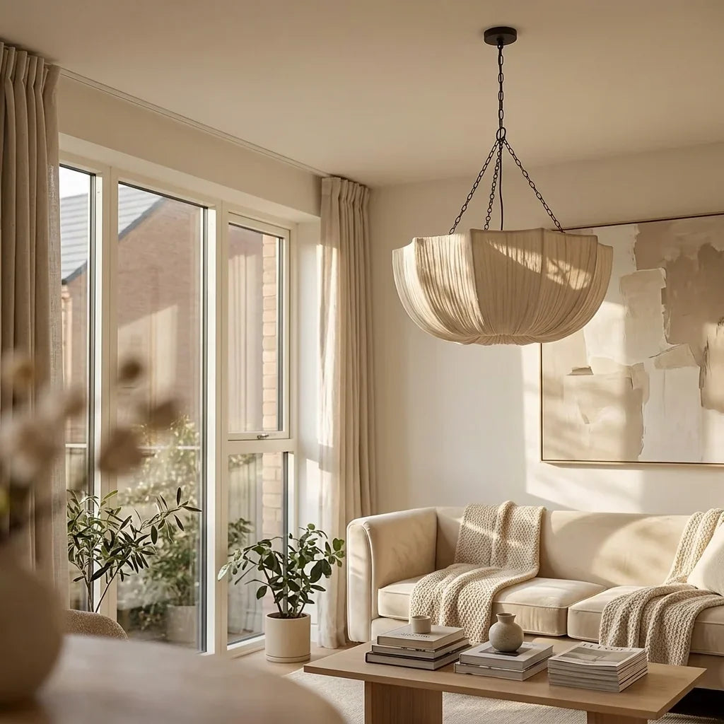 U-Shaped Ruched Fabric Pendant Light – Japanese Wabi Sabi Design
