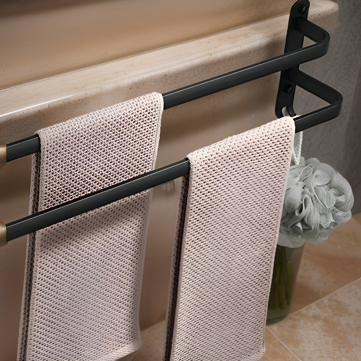 Black Aluminum Wall-Mounted Towel Rack with 3-Tier Bathroom Design