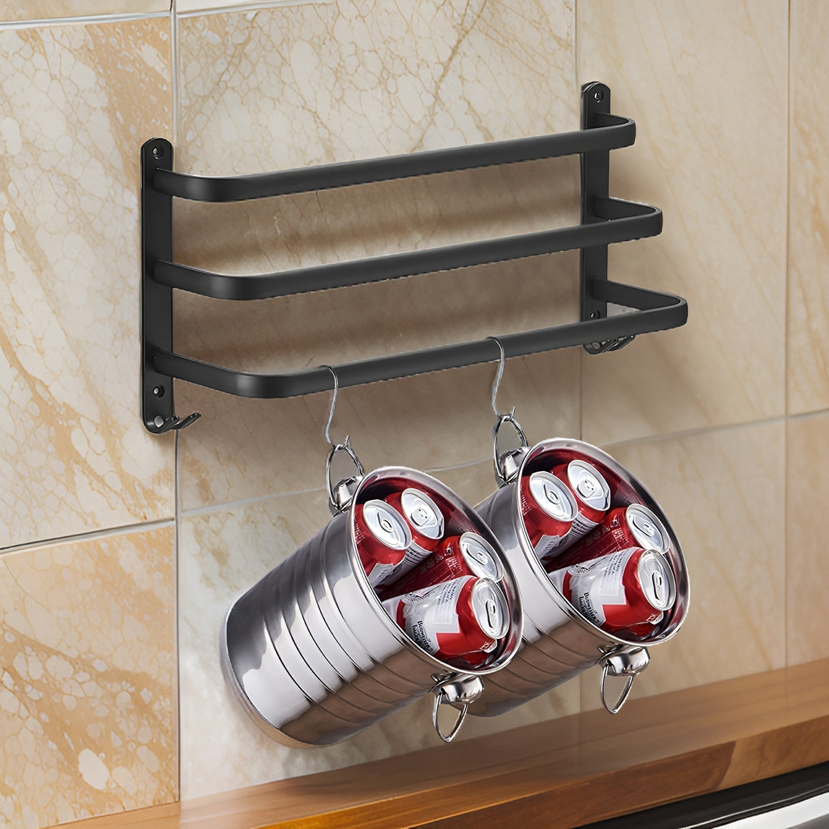 Black Aluminum Wall-Mounted Towel Rack with 3-Tier Bathroom Design