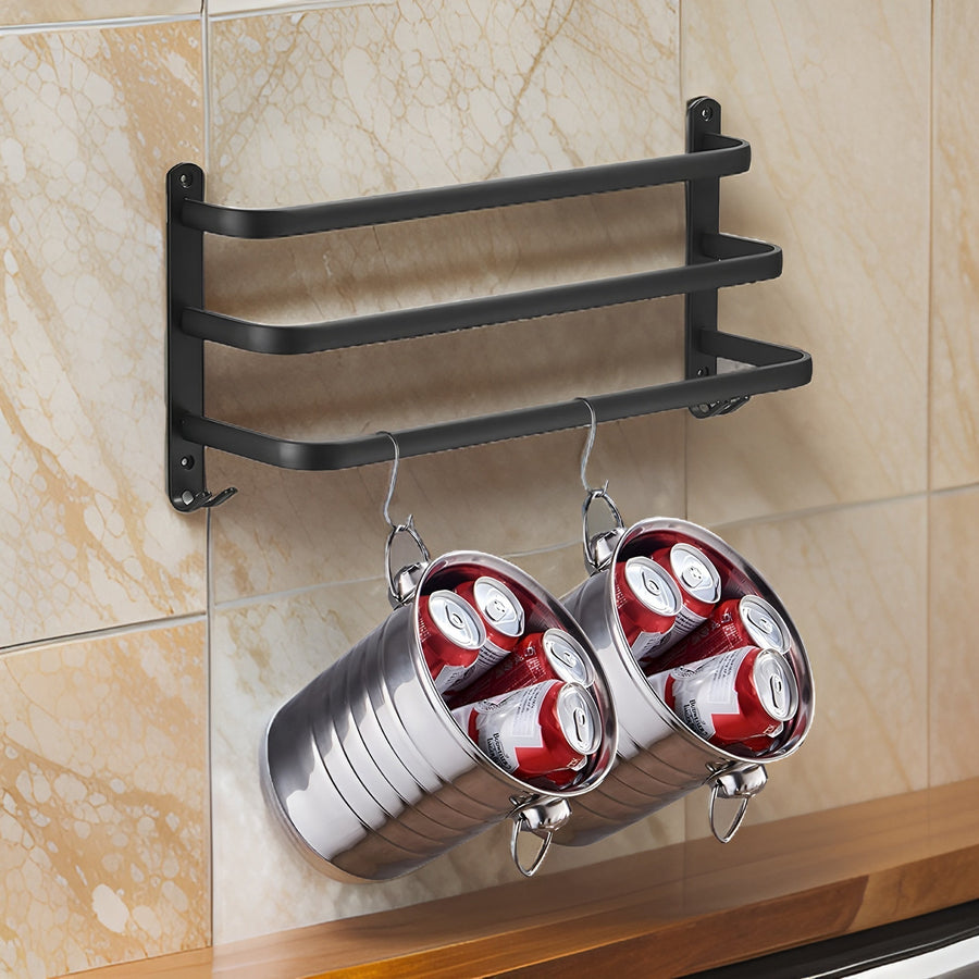 Black Aluminum Wall-Mounted Towel Rack with 3-Tier Bathroom Design