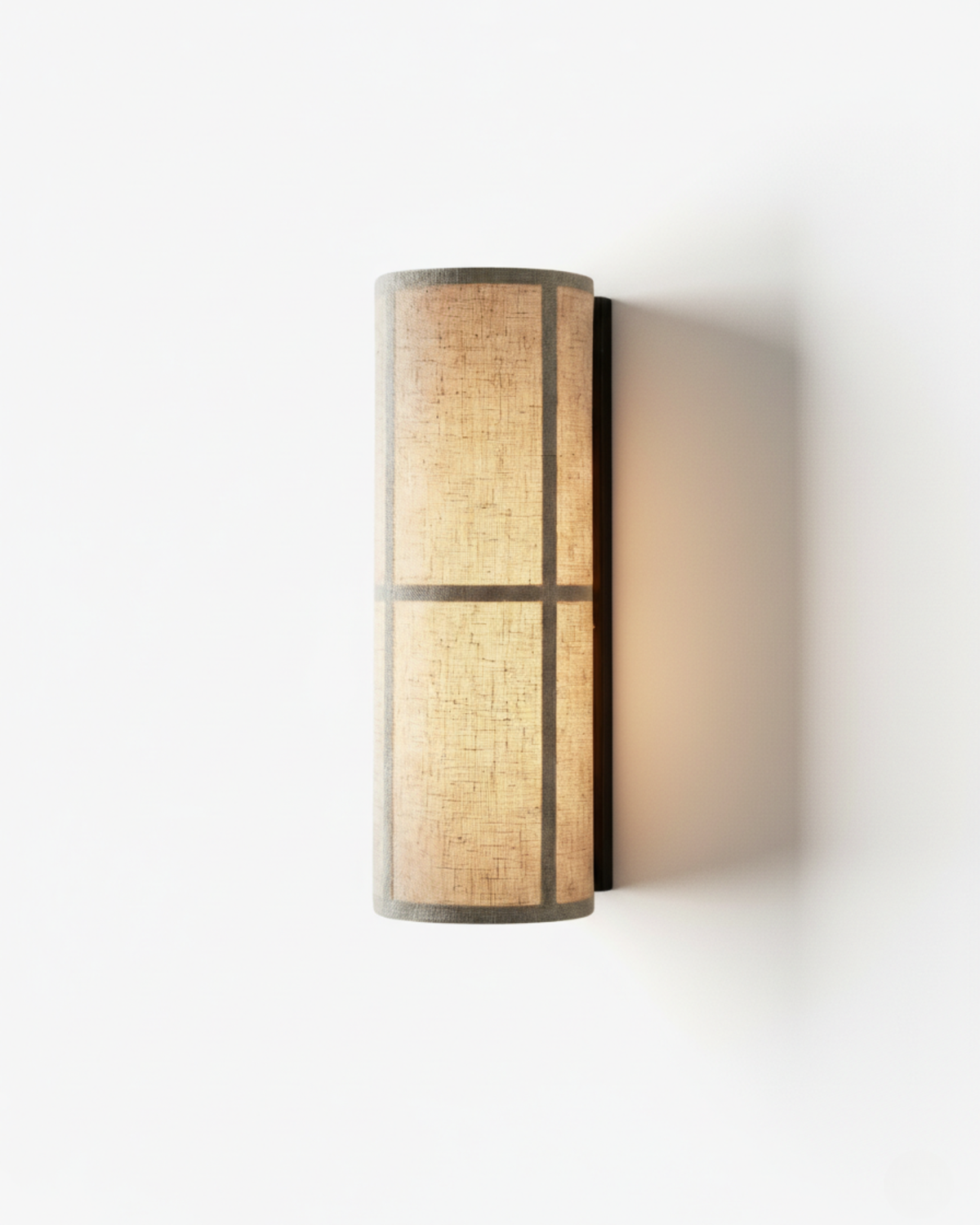 Natural Textile Wall Light – Cylindrical Shade with Black Metal Frame