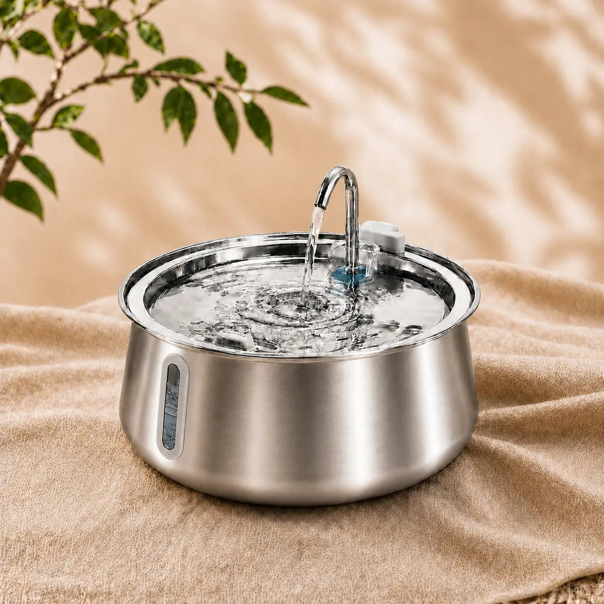 Stainless Steel Cat Water Fountain – 4L with Water Level Window