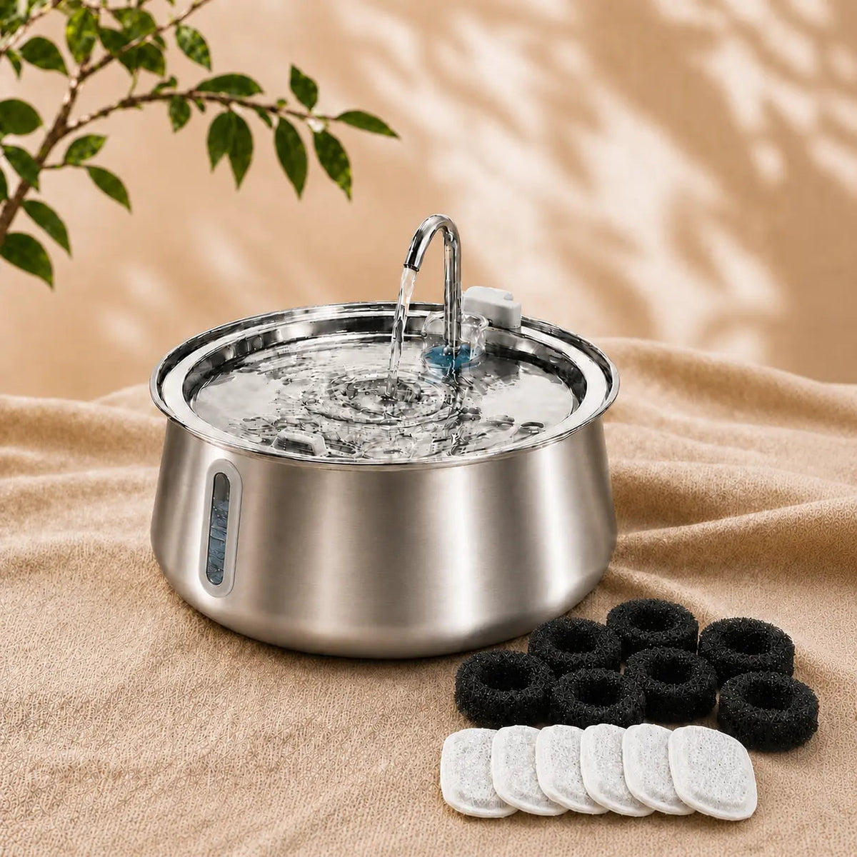 Stainless Steel Cat Water Fountain – 4L with Water Level Window