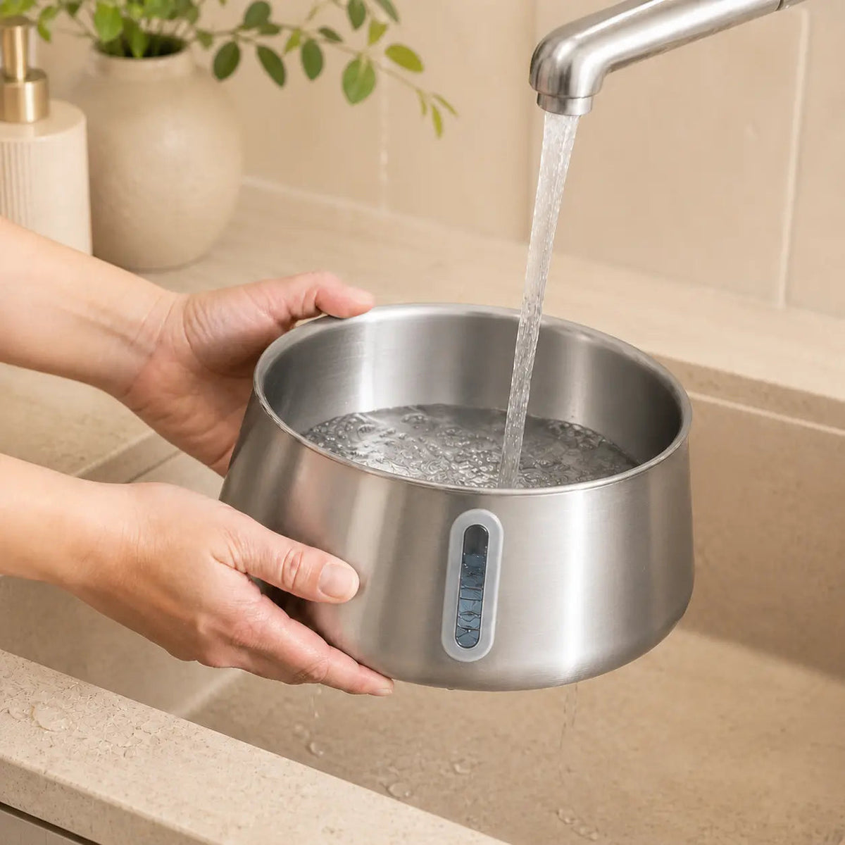 Stainless Steel Cat Water Fountain – 4L with Water Level Window