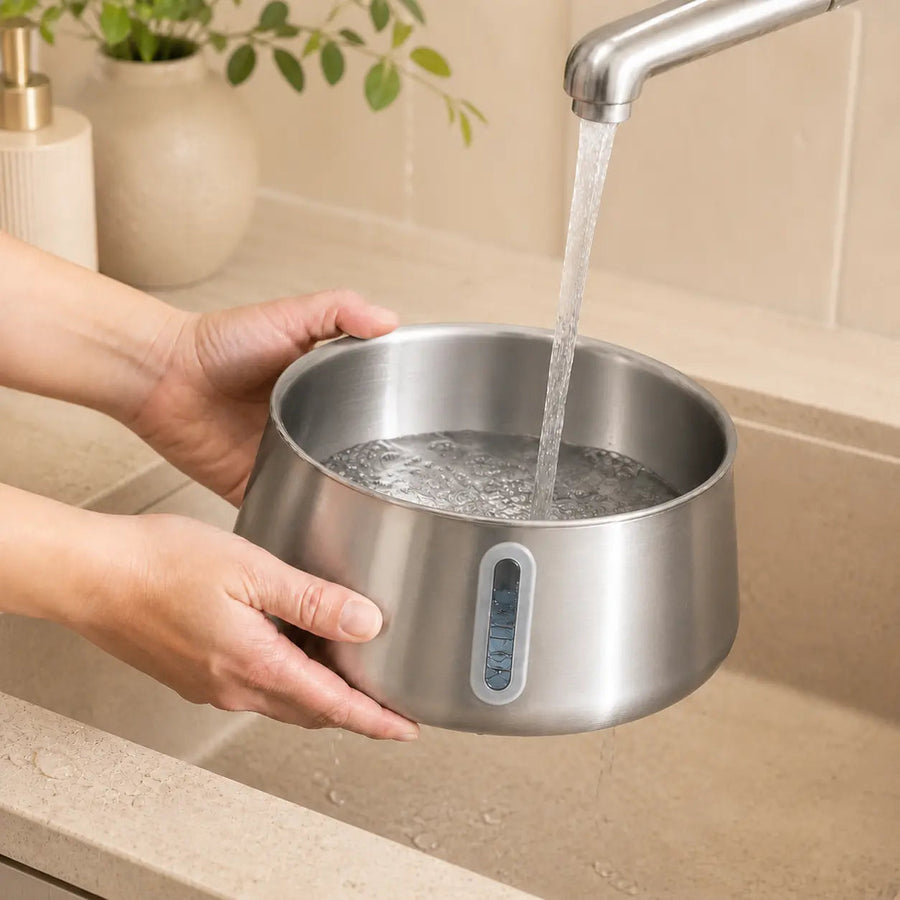 Stainless Steel Cat Water Fountain – 4L with Water Level Window