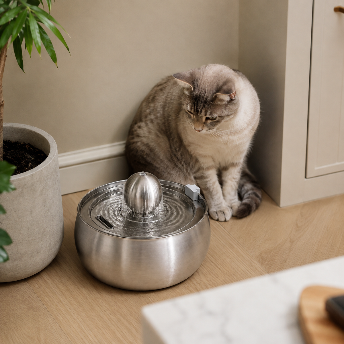 Stainless Steel Cat Water Fountain with 4L Capacity and Quiet Pump