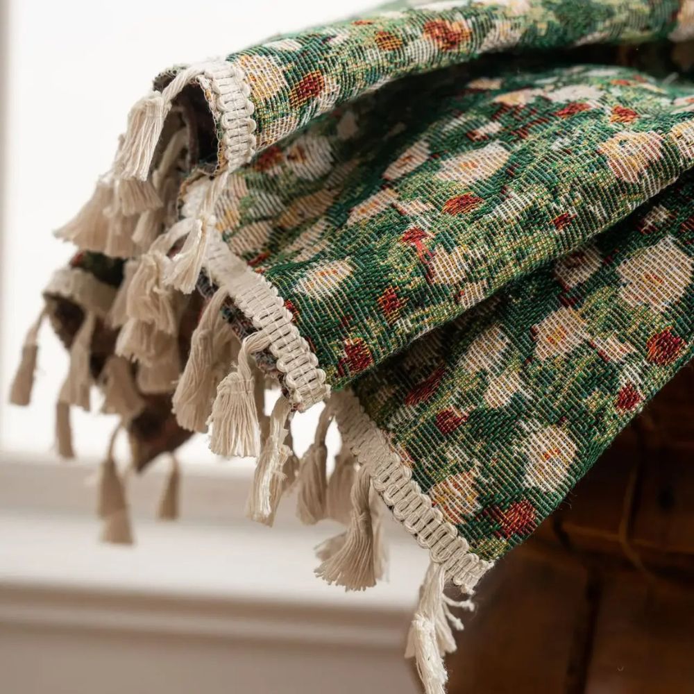Vintage Microfiber Curtains – Floral Pattern with Tassels for Light Filtering