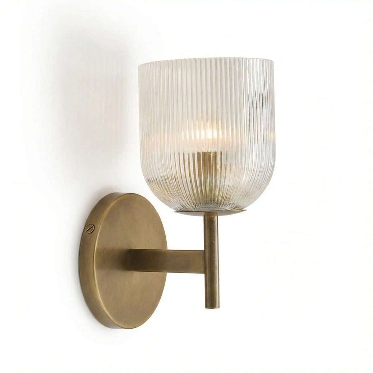 Vintage Ribbed Glass Wall Light – Elegant Brass Details for Living Rooms