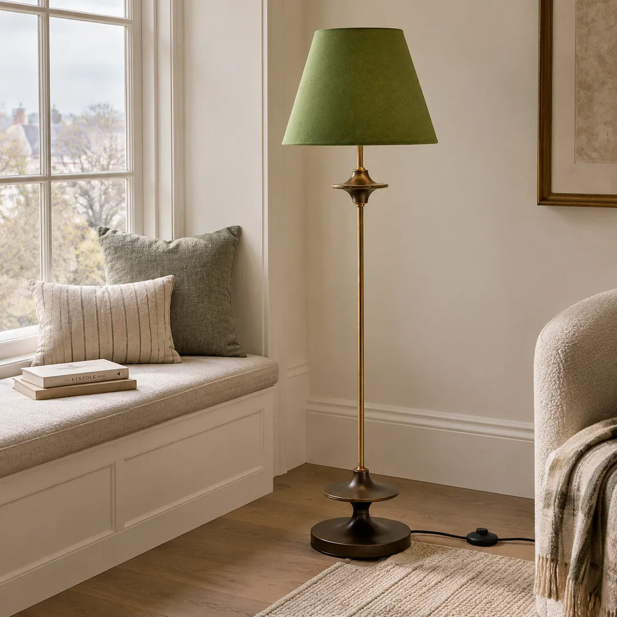 Vintage Fabric Floor Lamp with Conical Shade in Classic Design