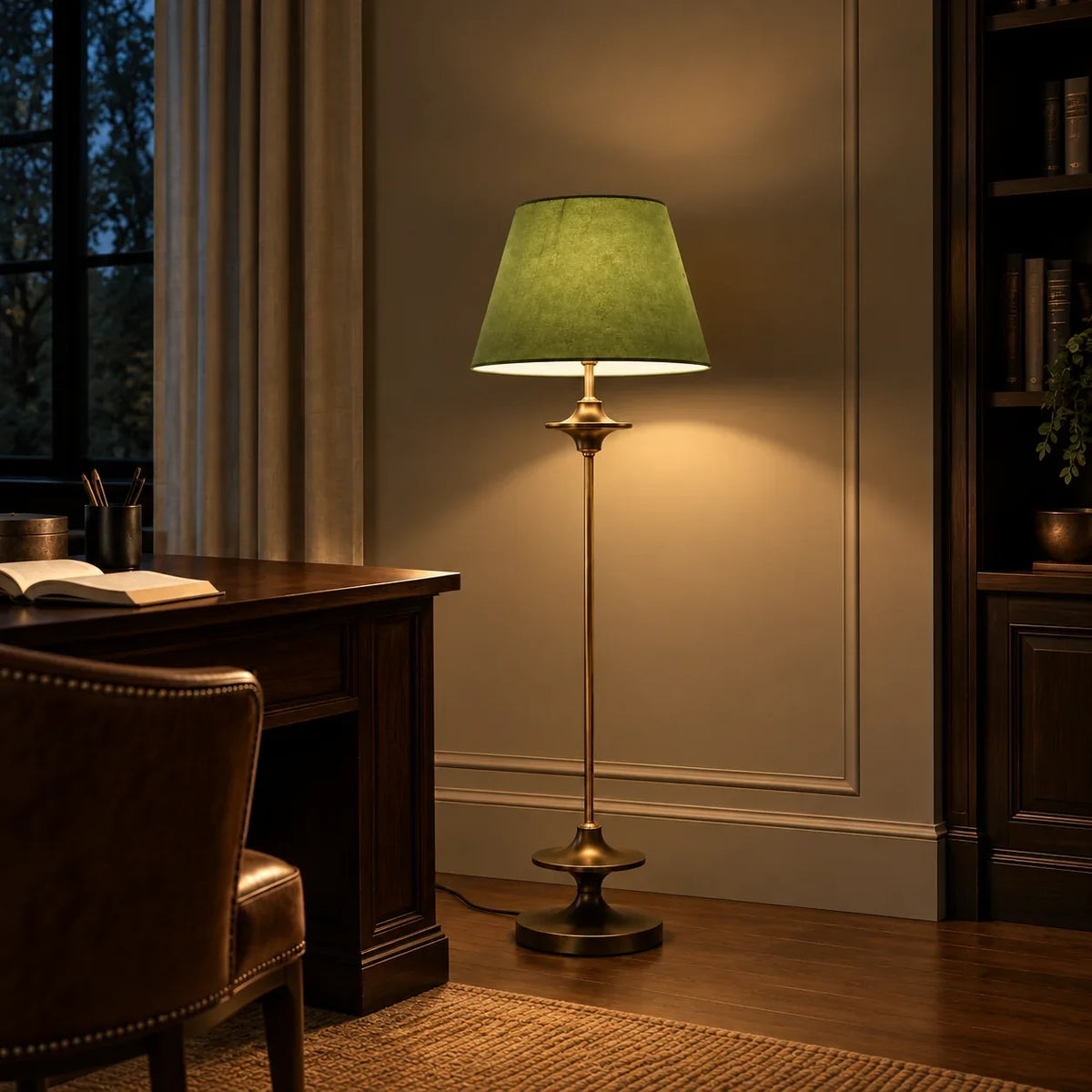 Vintage Fabric Floor Lamp with Conical Shade in Classic Design