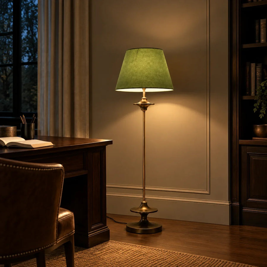 Vintage Fabric Floor Lamp with Conical Shade in Classic Design