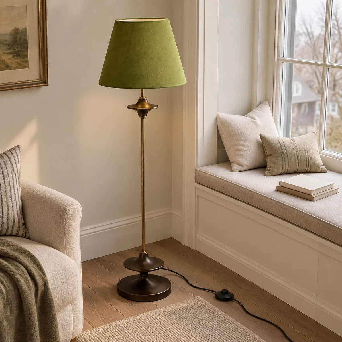 Vintage Fabric Floor Lamp with Conical Shade in Classic Design