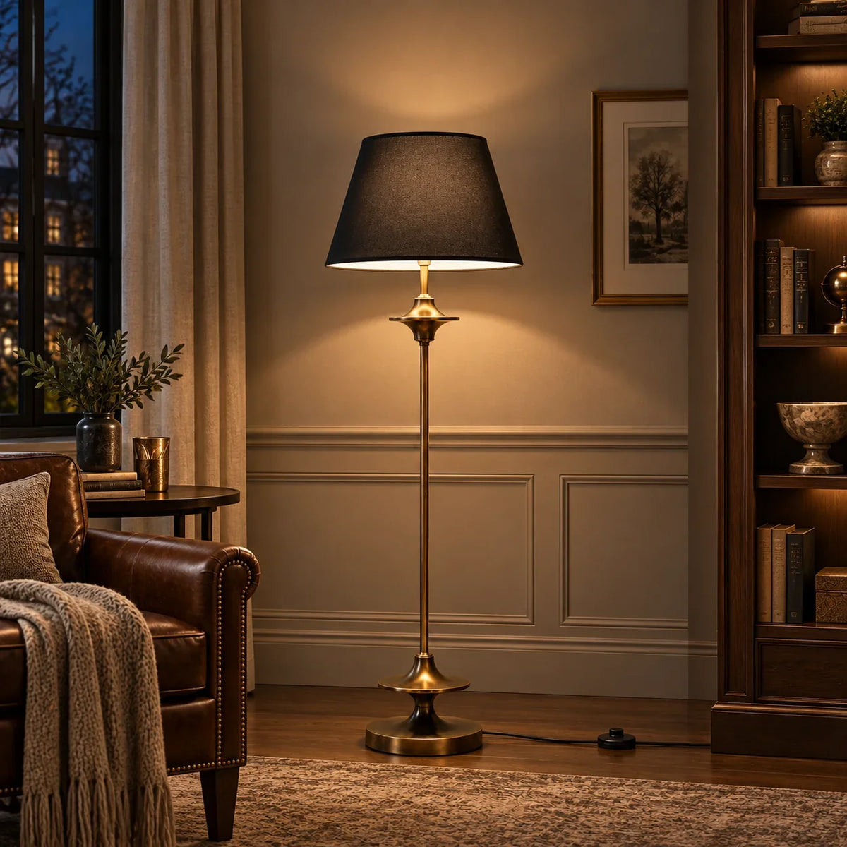 Vintage Fabric Floor Lamp with Conical Shade in Classic Design