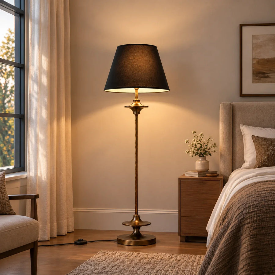 Vintage Fabric Floor Lamp with Conical Shade in Classic Design