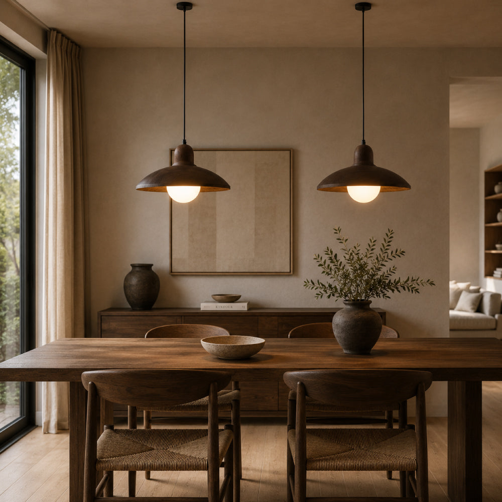 Wabi-Sabi Walnut Pendant Light – Minimalist Design with Ambient Lighting