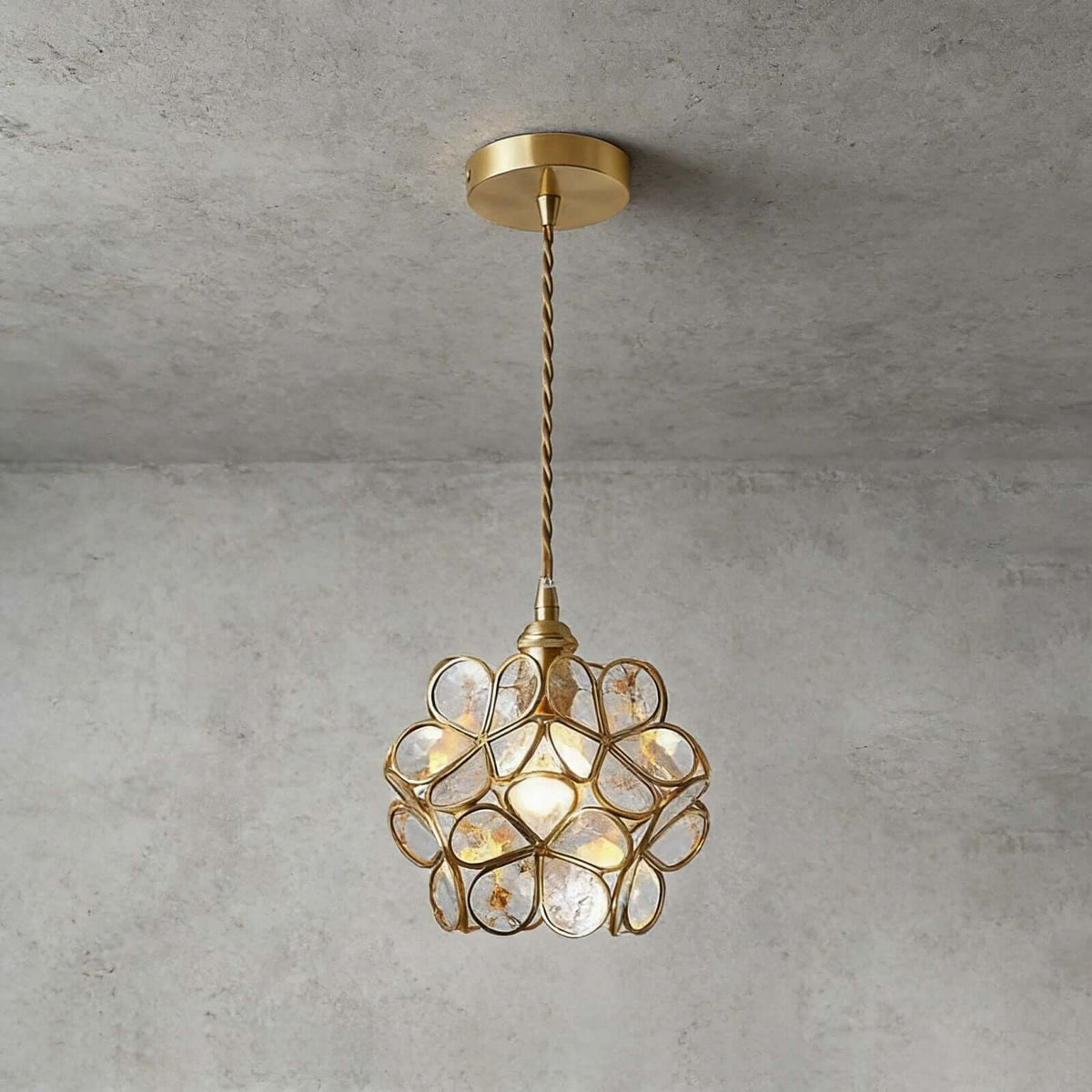 Flower-Shaped Glass Pendant with Brass Details