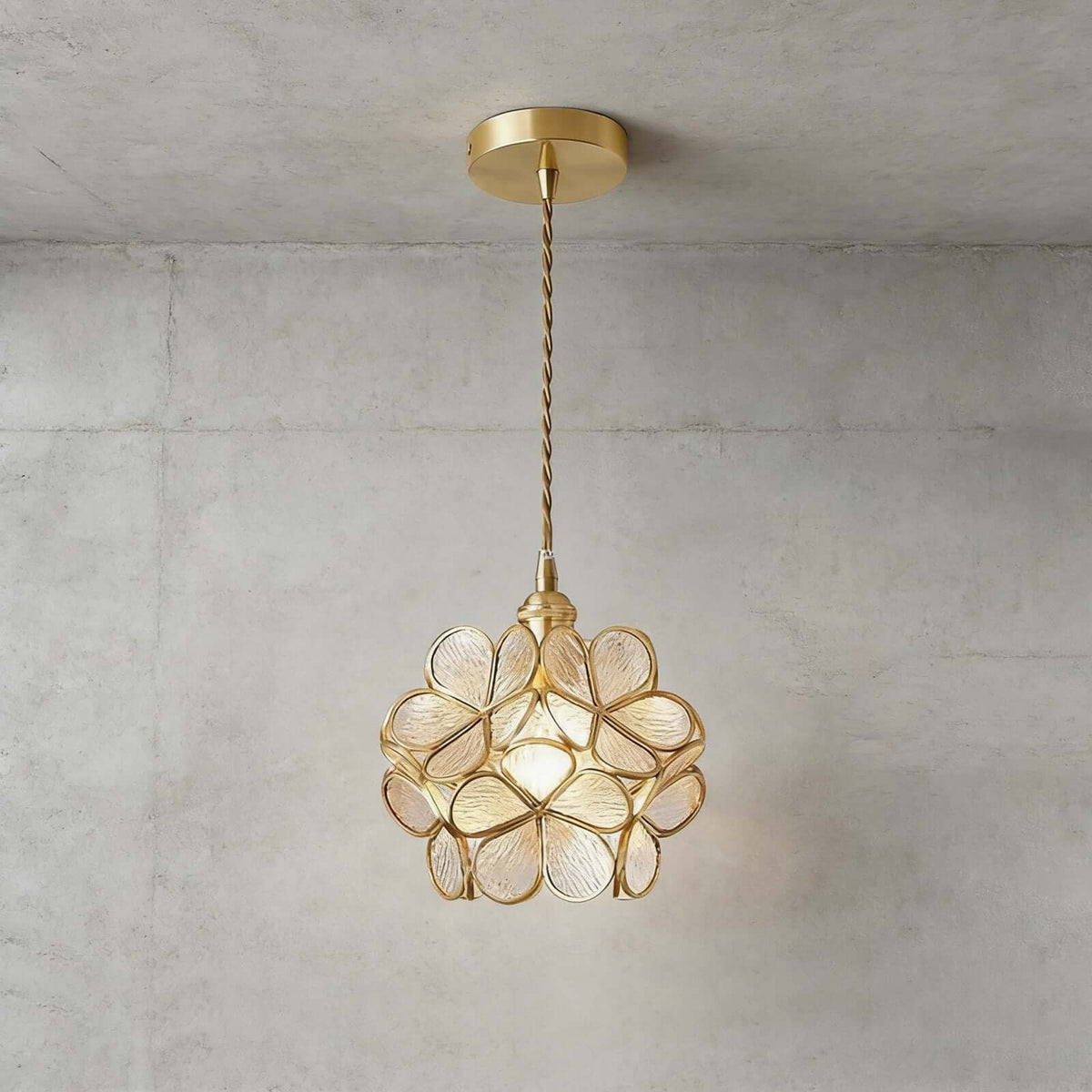 Flower-Shaped Glass Pendant with Brass Details