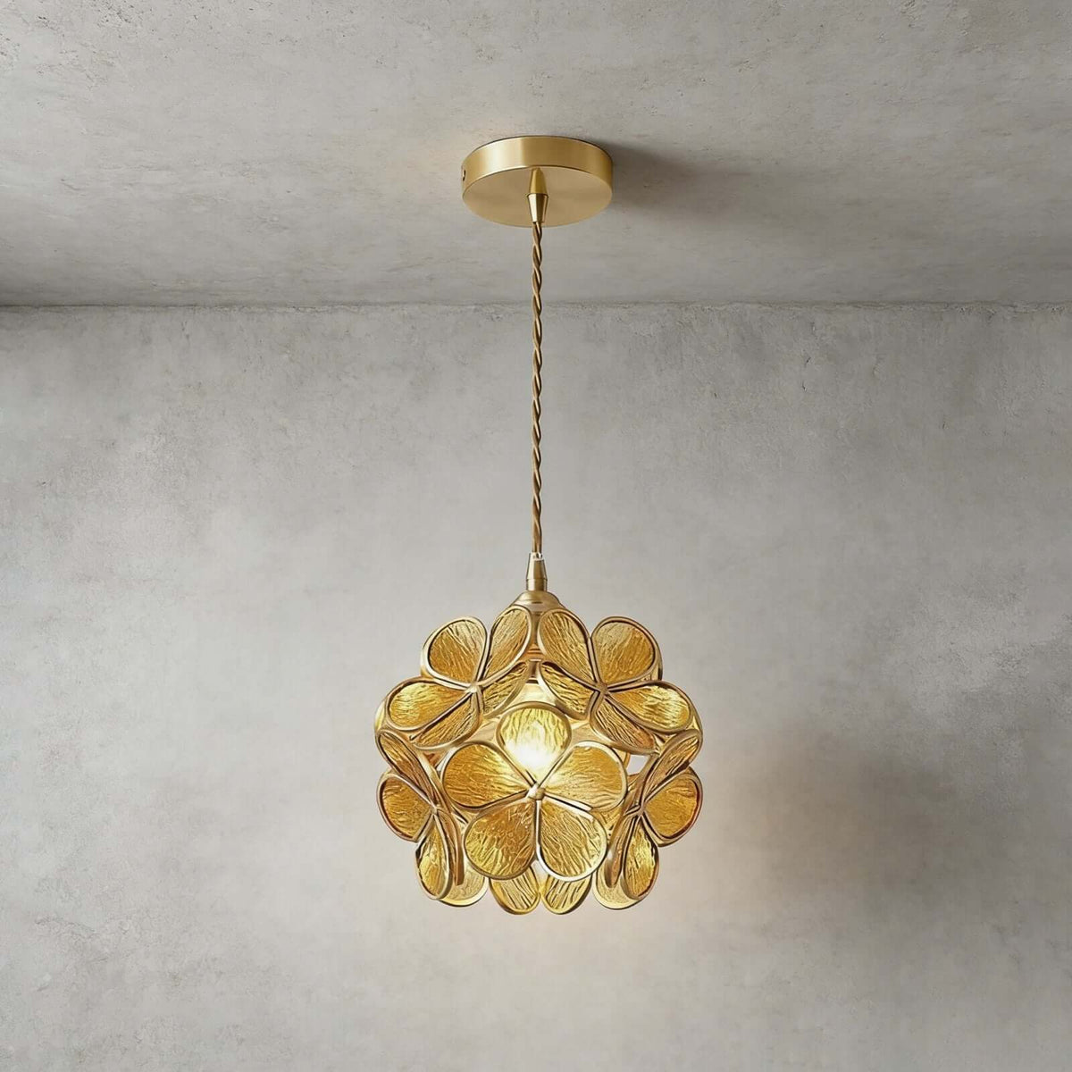 Flower-Shaped Glass Pendant with Brass Details