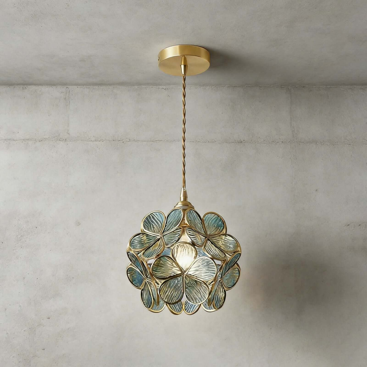 Flower-Shaped Glass Pendant with Brass Details