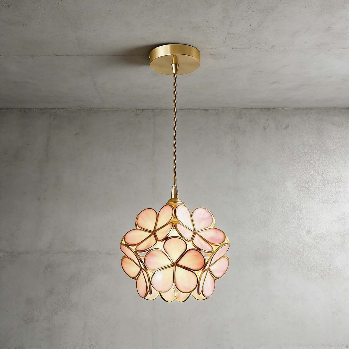 Flower-Shaped Glass Pendant with Brass Details
