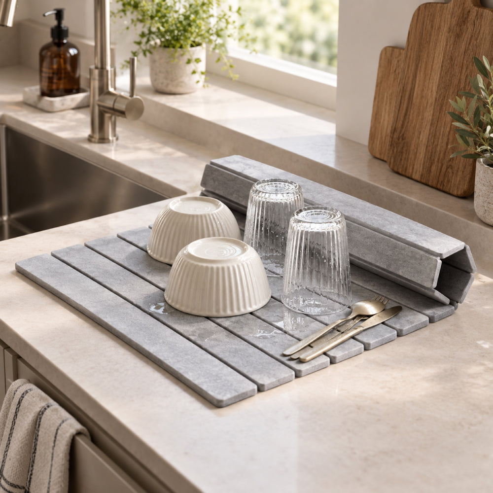 Diatomite Dish Drying Mat – Foldable Natural Stone with Fast Water Absorption