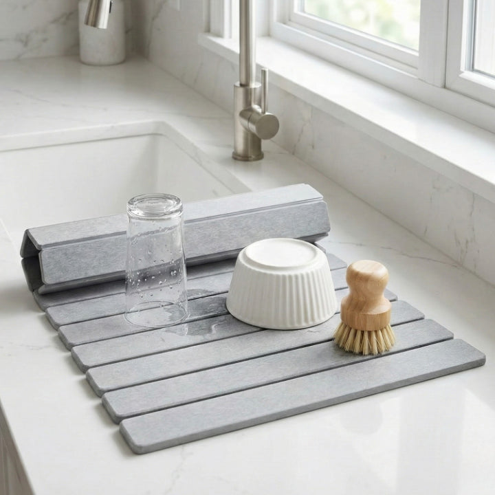 Diatomite Dish Drying Mat – Foldable Natural Stone with Fast Water Absorption