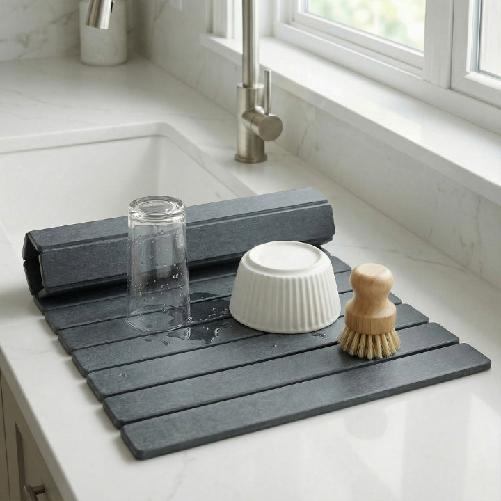 Diatomite Dish Drying Mat – Foldable Natural Stone with Fast Water Absorption