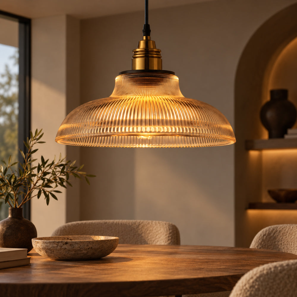 Ribbed Glass Dining Pendant Light – Elegant Design