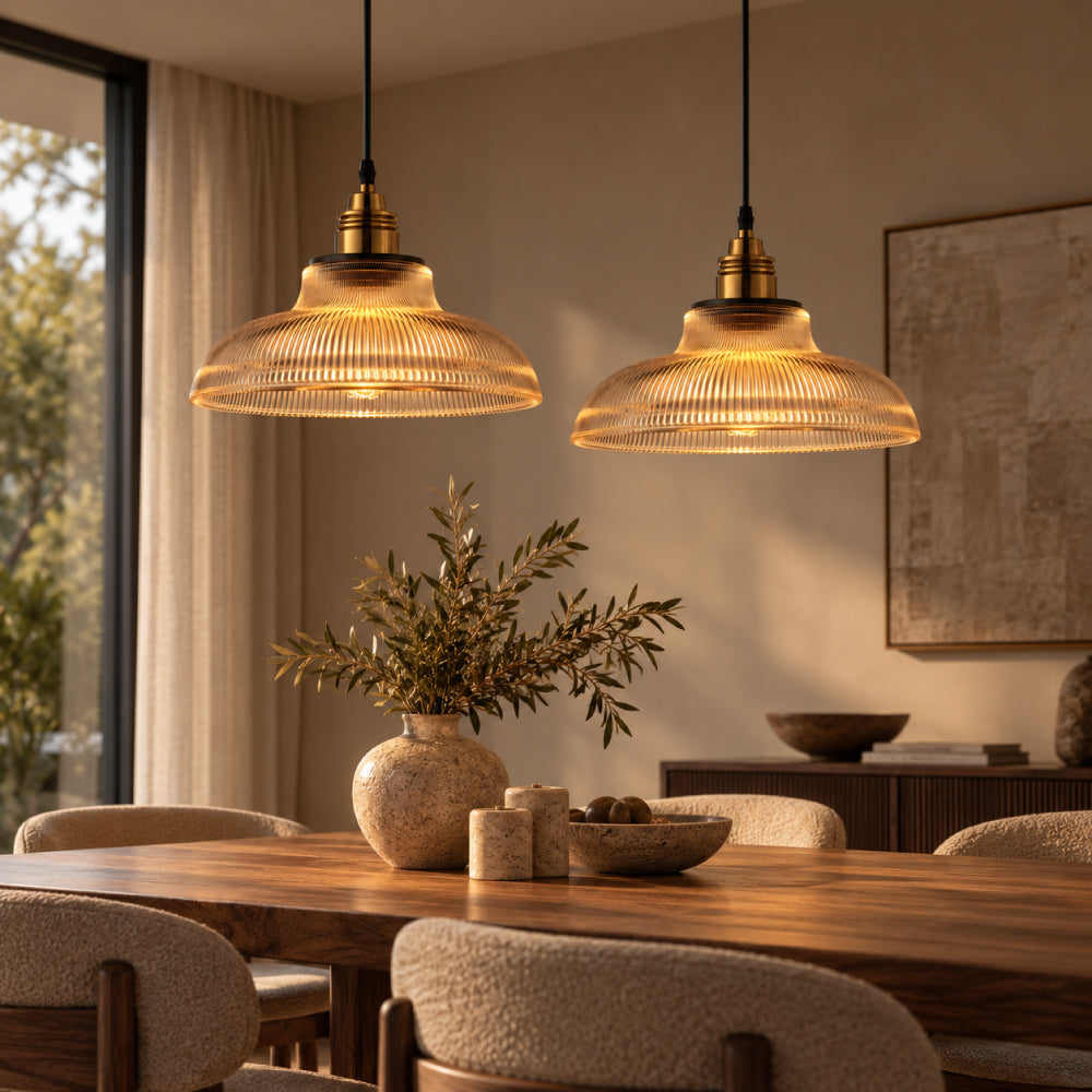 Ribbed Glass Dining Pendant Light – Elegant Design