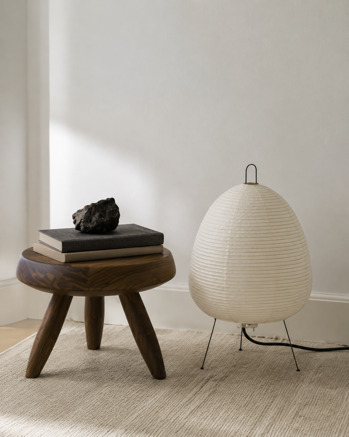 Japanese-Inspired Paper Table Lamp – Adjustable LED Lighting with Metal Base