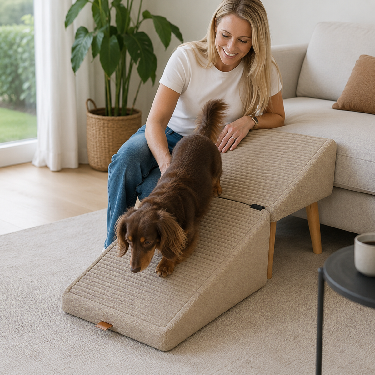 Steel Pet Stairs with Polyester Cover – Non-Slip 2-in-1 Stairs and Stool for Sofa and Bed