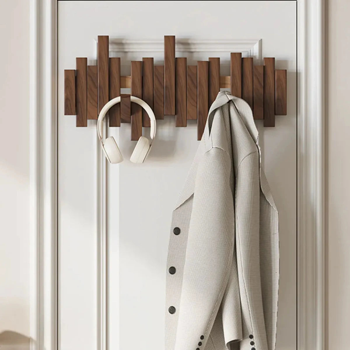Solid Walnut or Beech Coat Rack with Folding Hooks