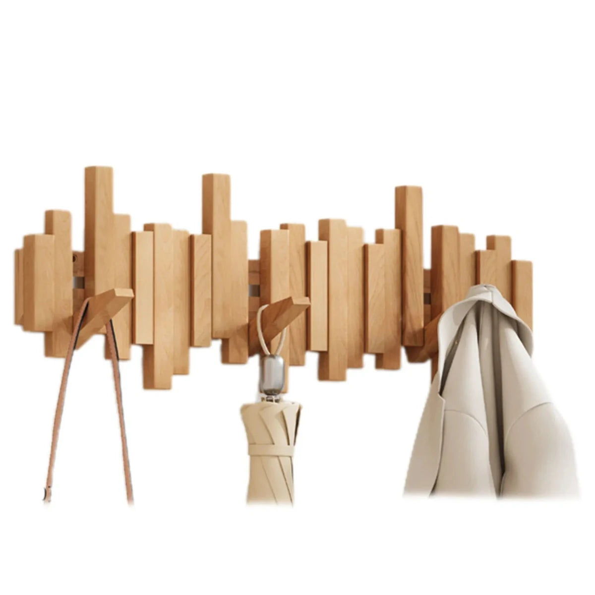 Solid Walnut or Beech Coat Rack with Folding Hooks