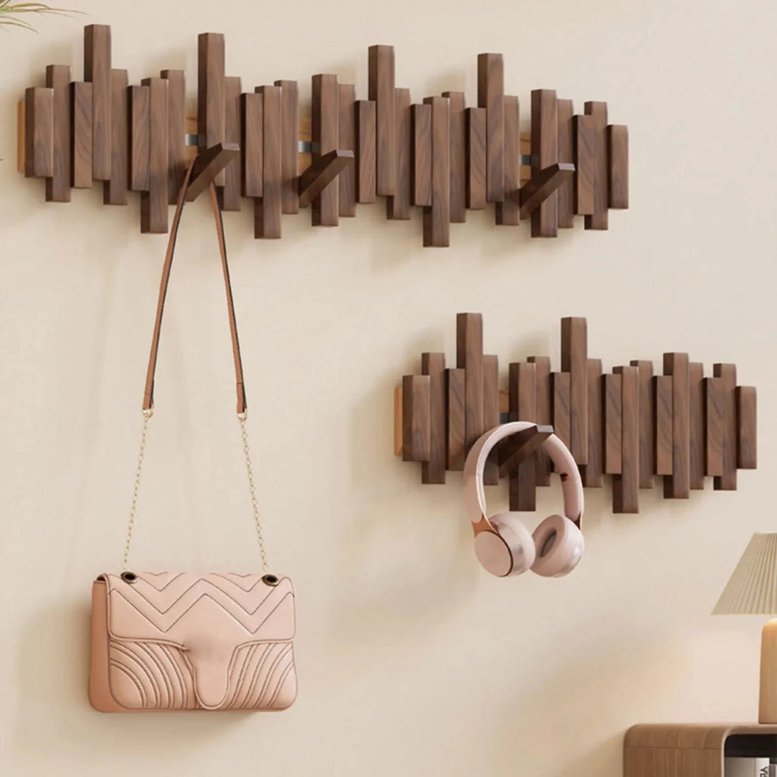Solid Walnut or Beech Coat Rack with Folding Hooks