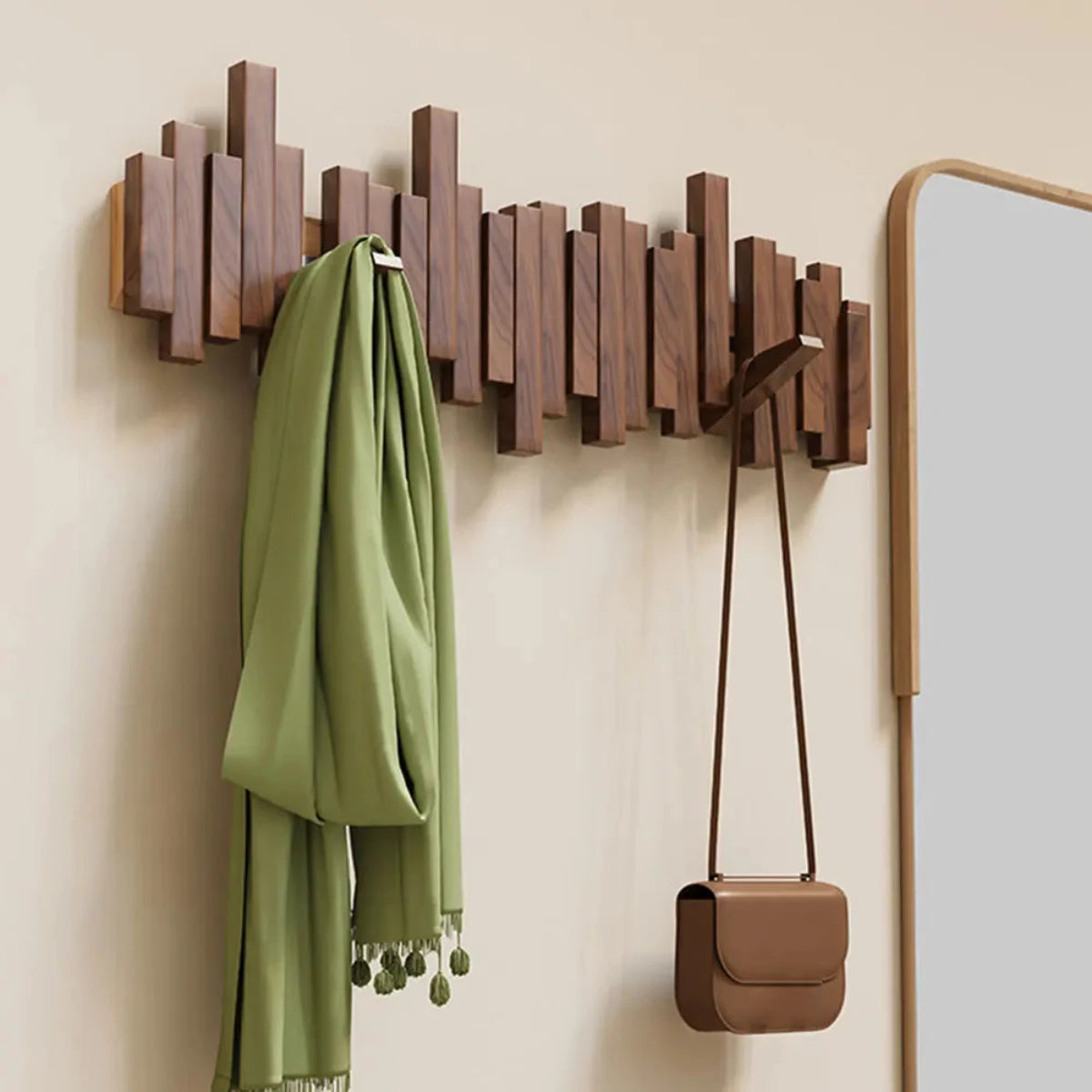 Solid Walnut or Beech Coat Rack with Folding Hooks