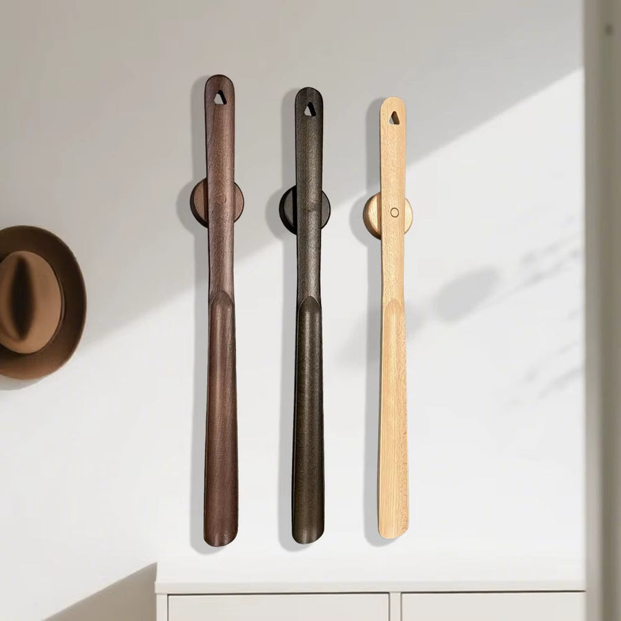 Long Minimalist Wall-Mounted Shoe Horn with Handy Storage