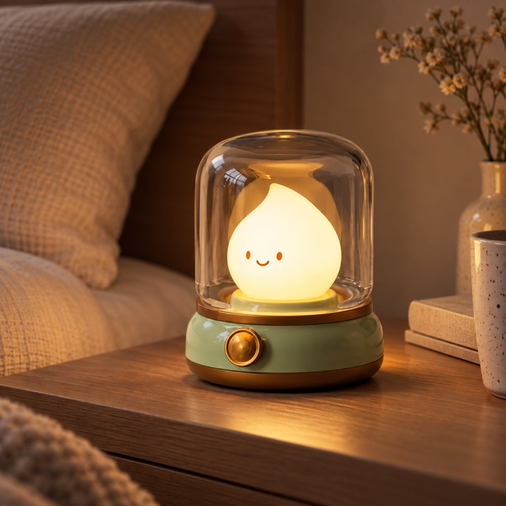 LED Bedside Lamp with Flame Effect – Touch Control and USB-C Charging