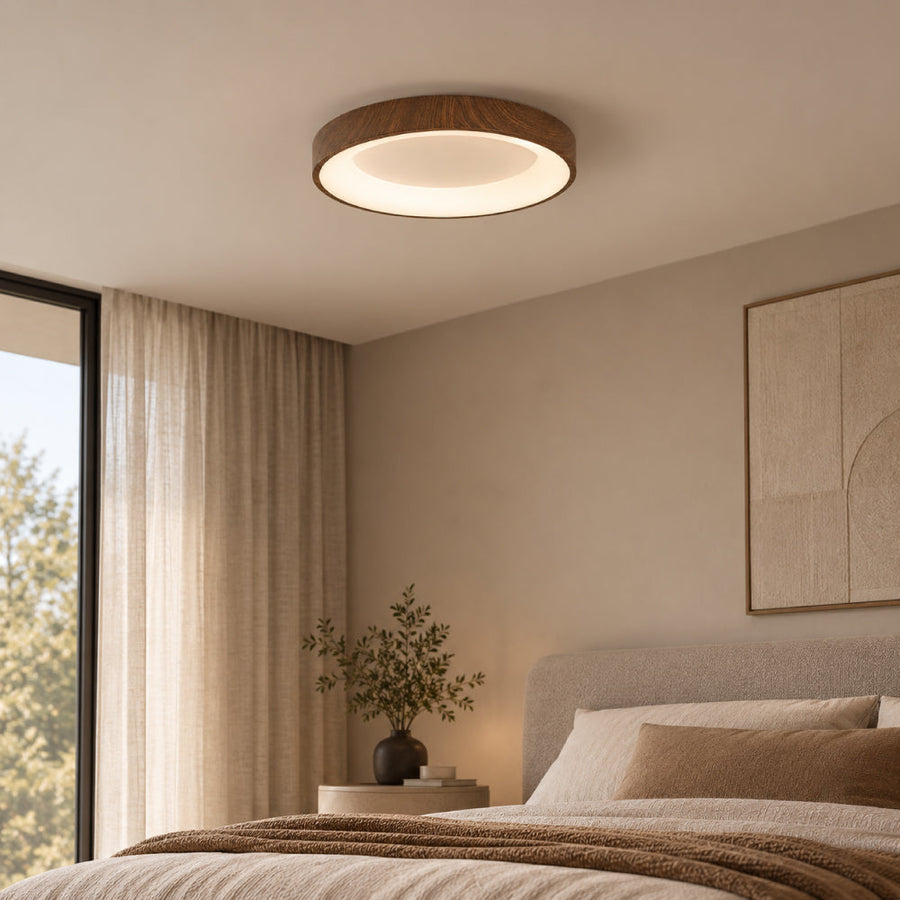 Natural Wood Ceiling Light – Circular LED Design for Bedroom and Living Room