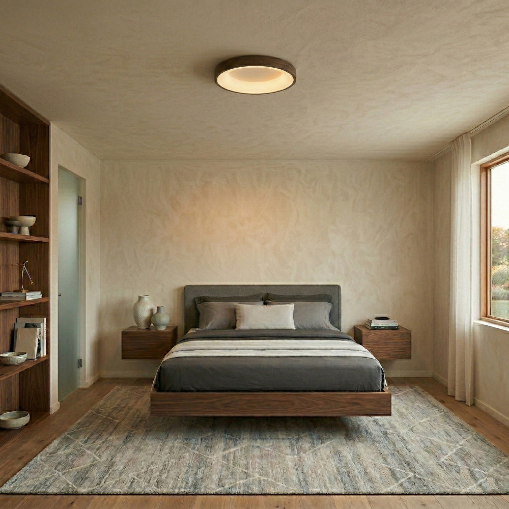 Natural Wood Ceiling Light – Circular LED Design for Bedroom and Living Room