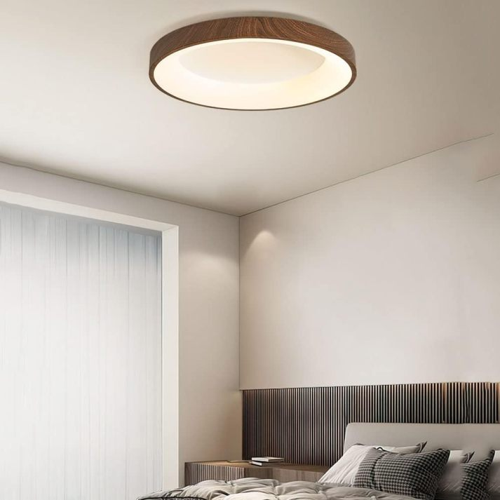 Natural Wood Ceiling Light – Circular LED Design for Bedroom and Living Room