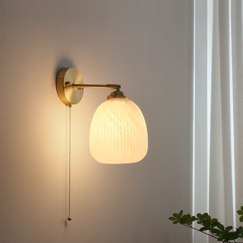 Nordic Bedroom Wall Light – White Fluted Glass Shade
