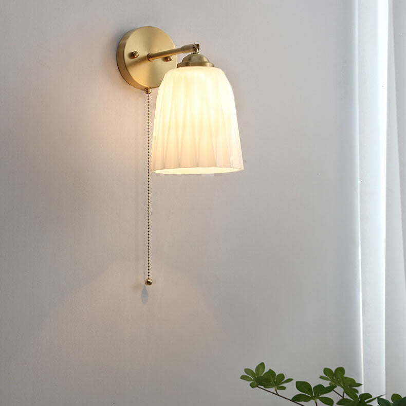 Nordic Bedroom Wall Light – White Fluted Glass Shade