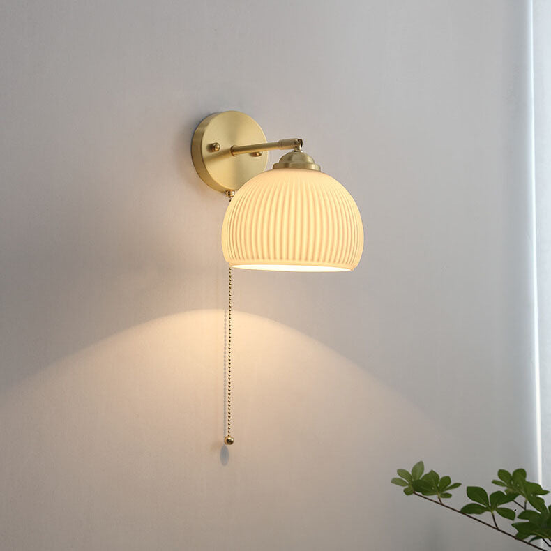 Nordic Bedroom Wall Light – White Fluted Glass Shade