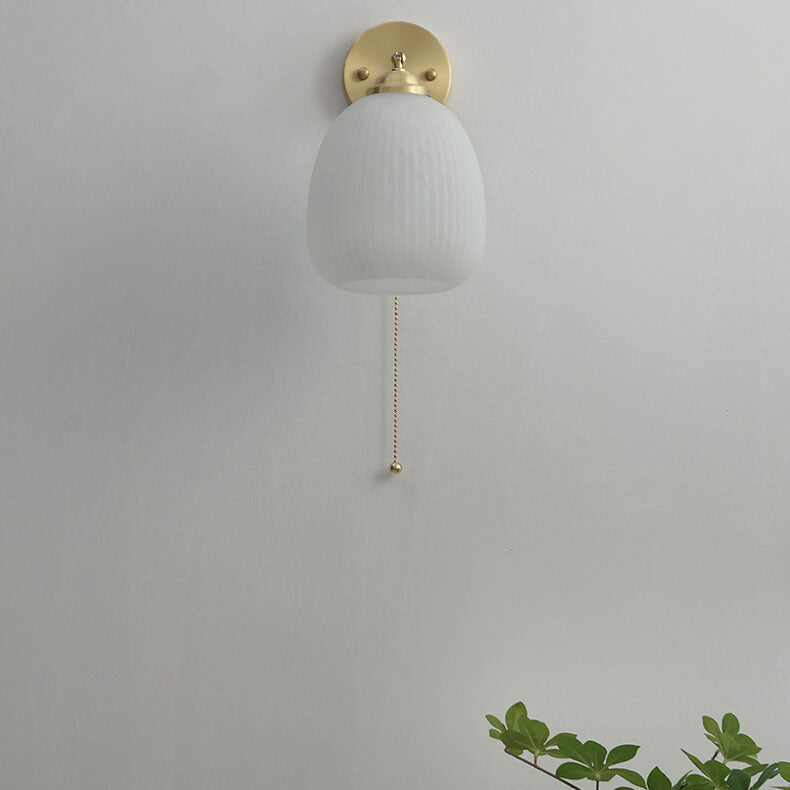 Nordic Bedroom Wall Light – White Fluted Glass Shade