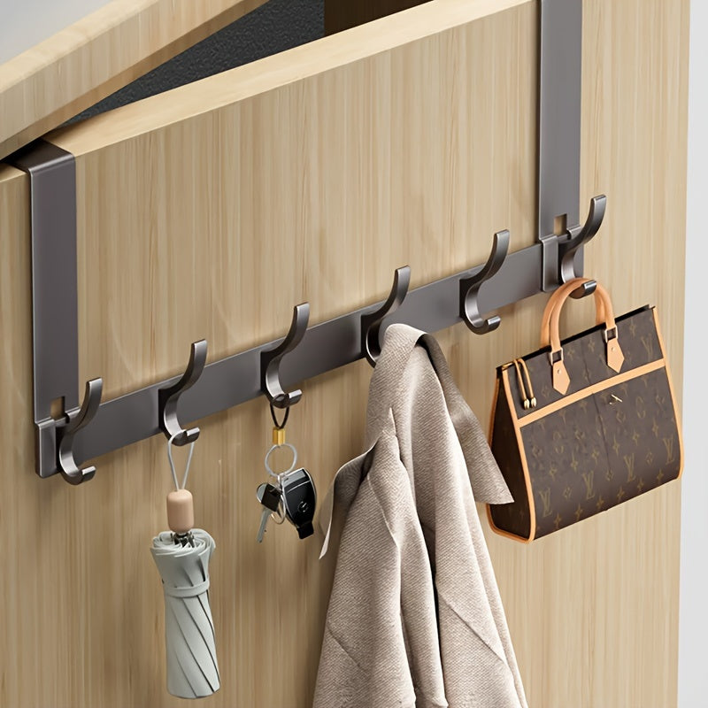 Aluminum Over-the-Door Hook Rack with Space-Saving Storage Design