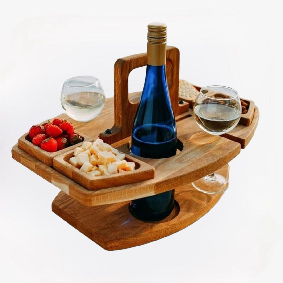 Wooden Picnic Tray for Wine and Snacks – Compact and Portable for Outdoor Use