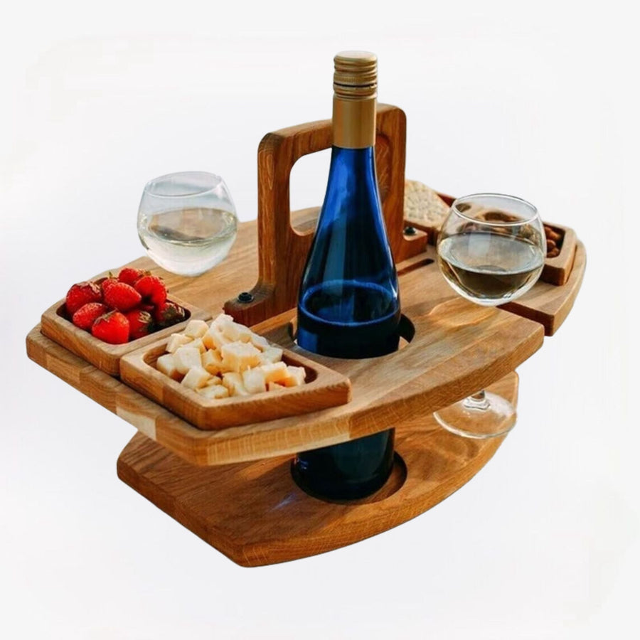 Wooden Picnic Tray for Wine and Snacks – Compact and Portable for Outdoor Use